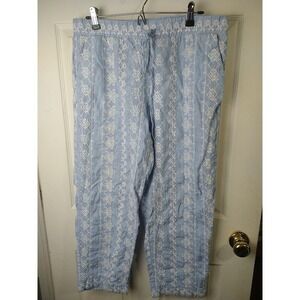 Loft 100 Linen Blue White Embroidery Elastic Waist Pants. Size M
